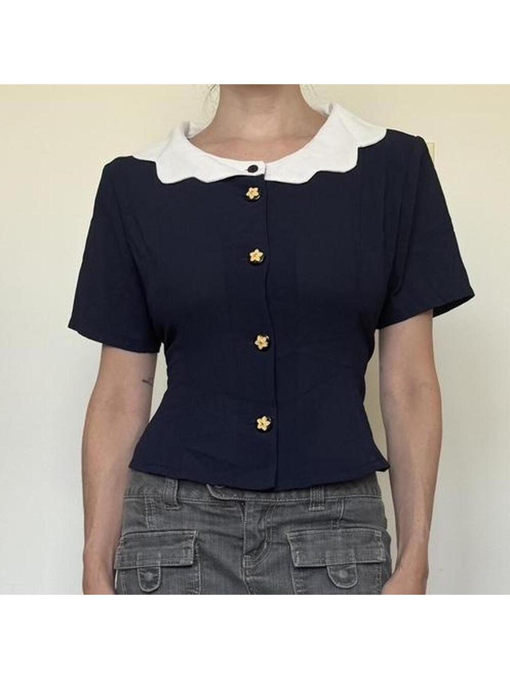 SOLD Vintage petal collar blouse with flower buttons. From Japan.